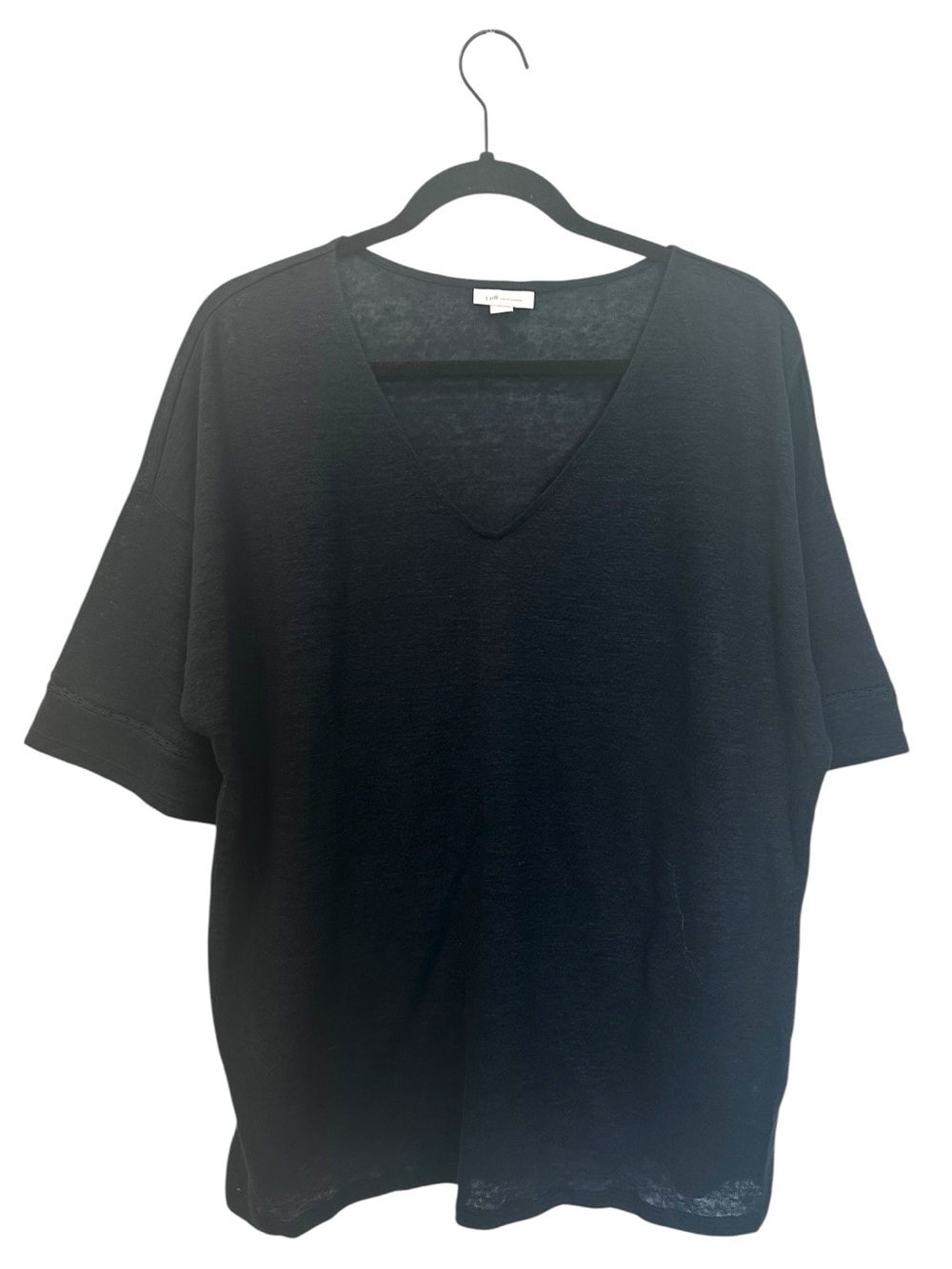 J Jill Love Linen V-Neck Short Sleeve Shirt Navy SZ L